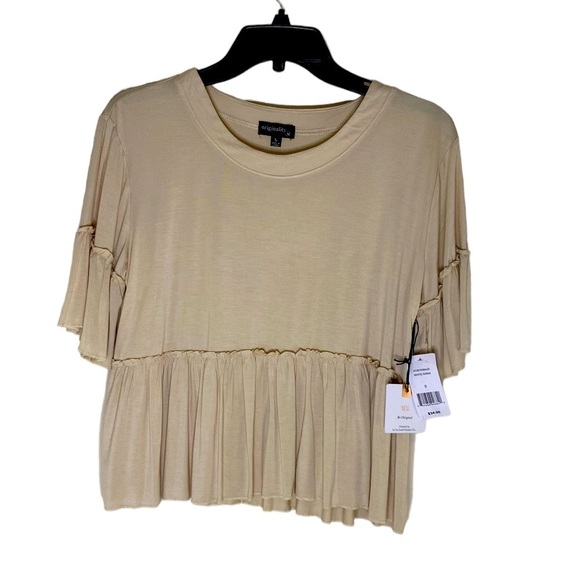 Originality Babydoll Flowy Cream Top Short Sleeve Ruffle Women Small HSH NEW - Picture 2 of 7